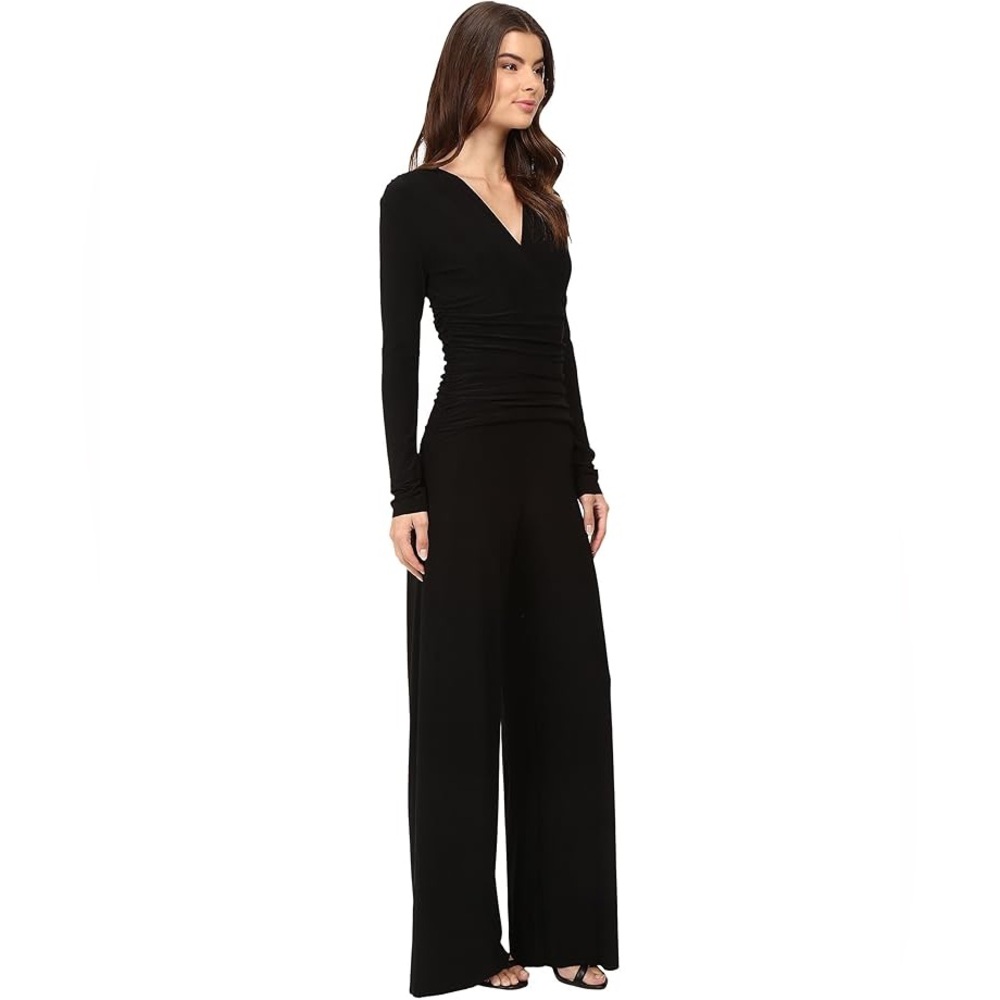 Norma Kamali V-Neck Long Sleeve Shirred Waist Jumpsuit